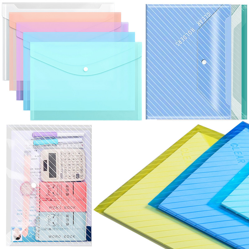 

10PCS File Bag A4 Letter Waterproof Document Bag Transparent Colorful Diagonal Stripes Stationery File Bag for Office School ZYF