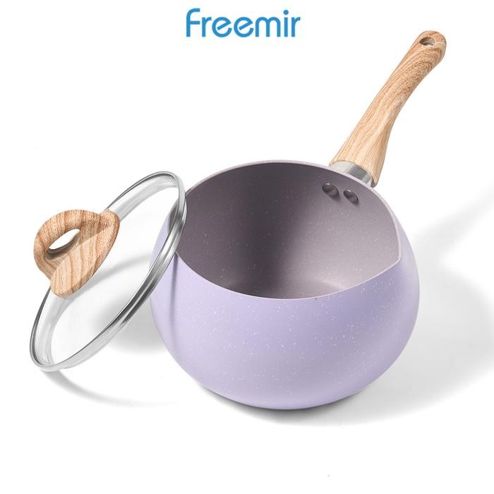 [BIG SALE] Freemir Panci Susu Gemoy 16 cm Batu Granit dengan Tutup Kaca Cekung Anti Lengket Peralata