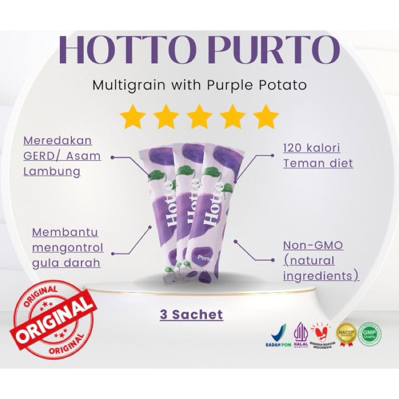 

3 SACHET Hotto Purto Multigrain with Purple Potato Minuman Kesehatan Pengganti Sarapan
