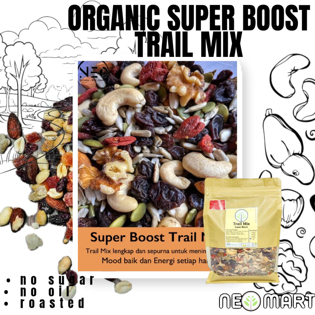 

Trail Mix Complete Neo 1kg(1.000gr) (Almond,walnut,sunflower,pumkin,mente,chia eed,gojiberry,cranberry,dark raisin,golden raisin)