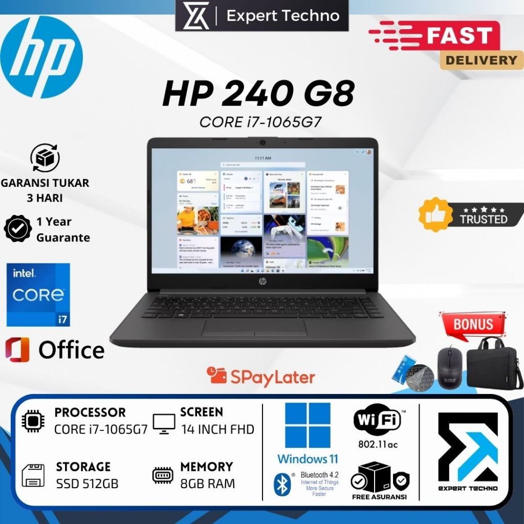LAPTOP HP 240 G8 CORE i7-1065G7 / RAM 16GB / SSD 512GB / 14" HD / W11 / FREE TAS - RAM16GB/SSD512GB