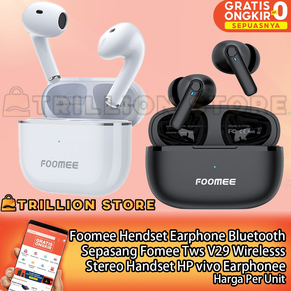 Foomee Tws V29 Series Wireless Stereo Headset Bluetooth Earphone Hendset Vivo Hedset Handphone Bluto