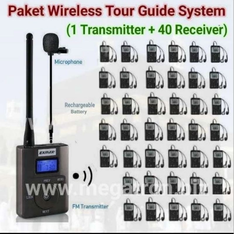 Paket Wireless Tour Guide System 1 Transmitter + 40 receiver (battery rechargeable) - cocok buat umr