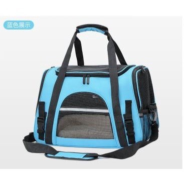 Pet Carrier Tas Hewan Tas Traveling Hewan Tas Travel Anjing Kucing - biru+pad bed EX