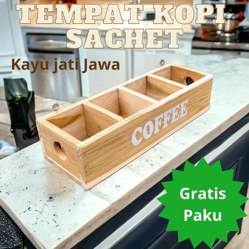 RAK TEMPAT KOPI SACHET / WADAH KOPI TEMPEL DINDING BAHAN KAYU JATI