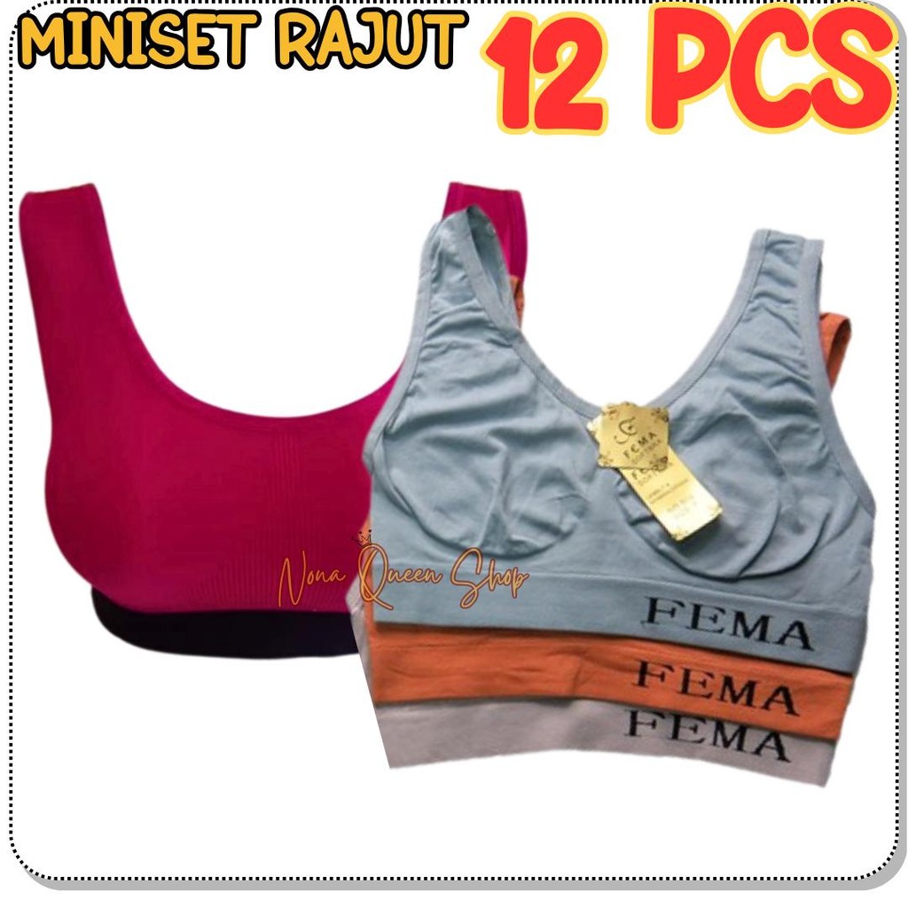 12Pcs miniset sport bra rajut wanita dewasa remaja tanpa busa tali lebar Fema free size max bb 80 kg
