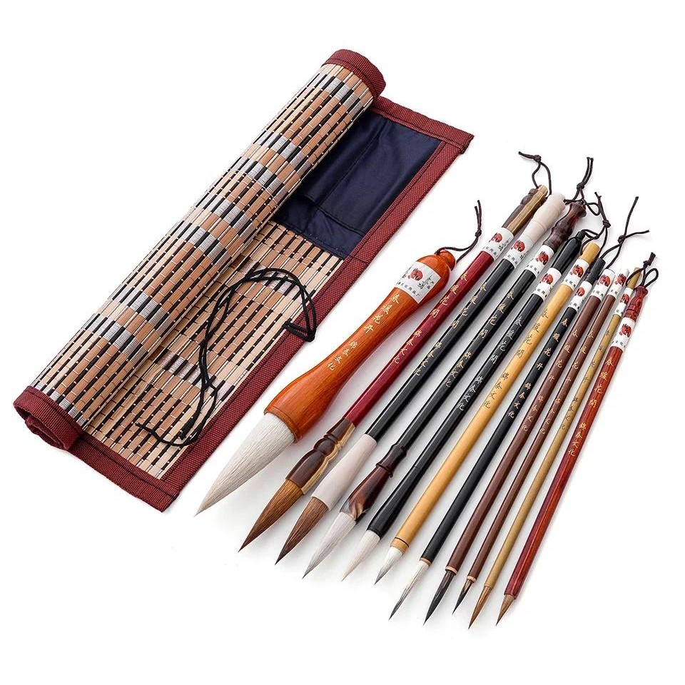 

Chinese Calligraphy Brush Set Kanji Japanese Sumi Painting Drawing Artist Writing Brushes Roll-up Bamboo Brush Holder Pen Bag