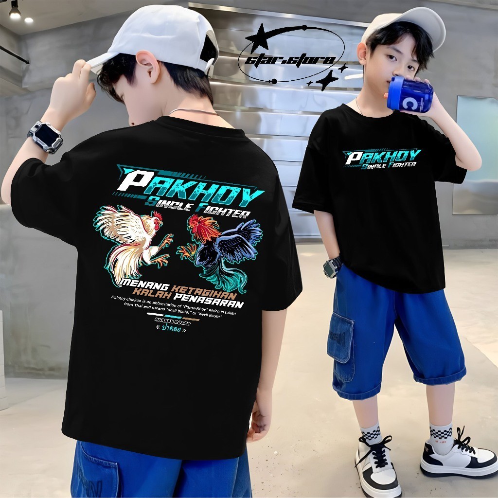 MODERNSTORE88 Kaos Anak Ayam Petarung Thailand Pama Pakhoy Bangkok Jago - Baju Ayam Aduan Single Fig