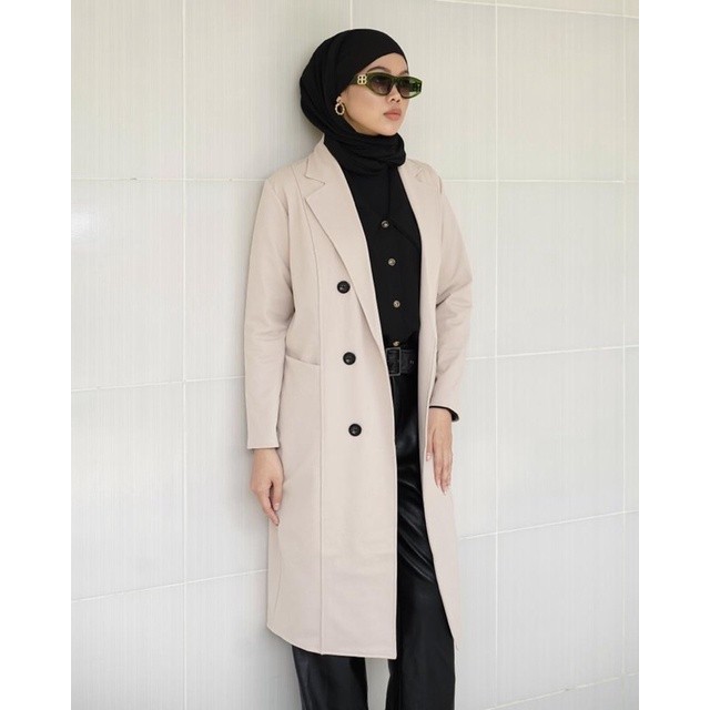Outer Blazer Panjang Wanita Muslimah Kekinian Terbaru (Blazer)/ Long Cardigan Wanita Bahan Kaos Nyam
