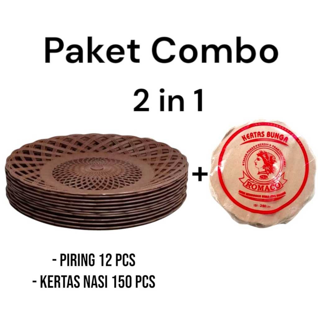 DepoMart - Paket Combo Piring Rotan dan Kertas Nasi / Alas Nasi Piring Rotan