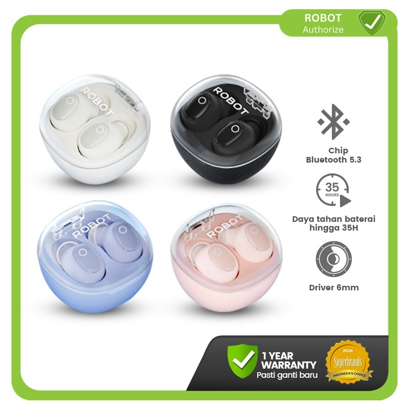 ROBOT T22 TWS Bluetooth 5.3 Earbuds Casing Transparan Tahan Air Pemakaian 36 Jam - Garansi 1 Tahun T