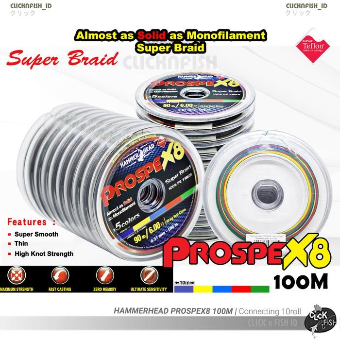 HAMMERHEAD PROSPEX8 100M|Senar Connect Super Braid PE 1/1.5/ 2/3/4/5/6 - PE#1.0 - 20lb