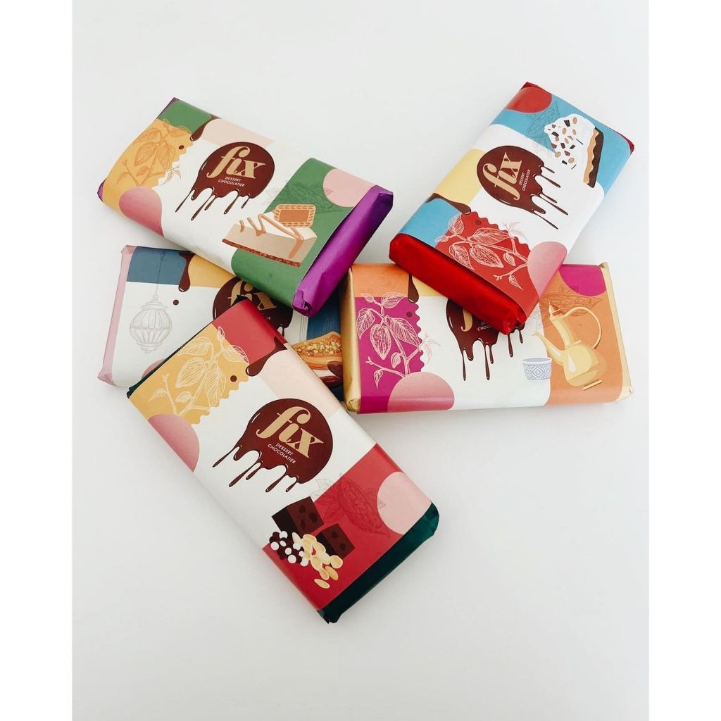 

Fix dessert chocolatier , chocolate dubai viral pistachio knafeh , Fix Chocolate Premium, Fix Chocolate Catchme if pecan, Fix Chocolate Pick up a pretzel