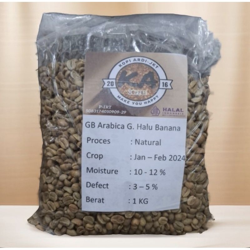 

Biji Kopi Mentah/Green Bean(GB) Arabica Gunung Halu Banana Natural 1Kg