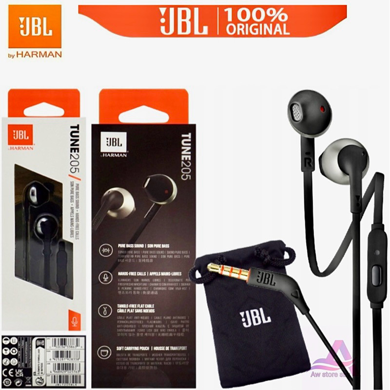TUNE-205 JBL EARPHONE SUPER BASS WITH MICROPHONE BUTTON PREMIUM QUALITY HEADPHONE T205 JBL by Harman