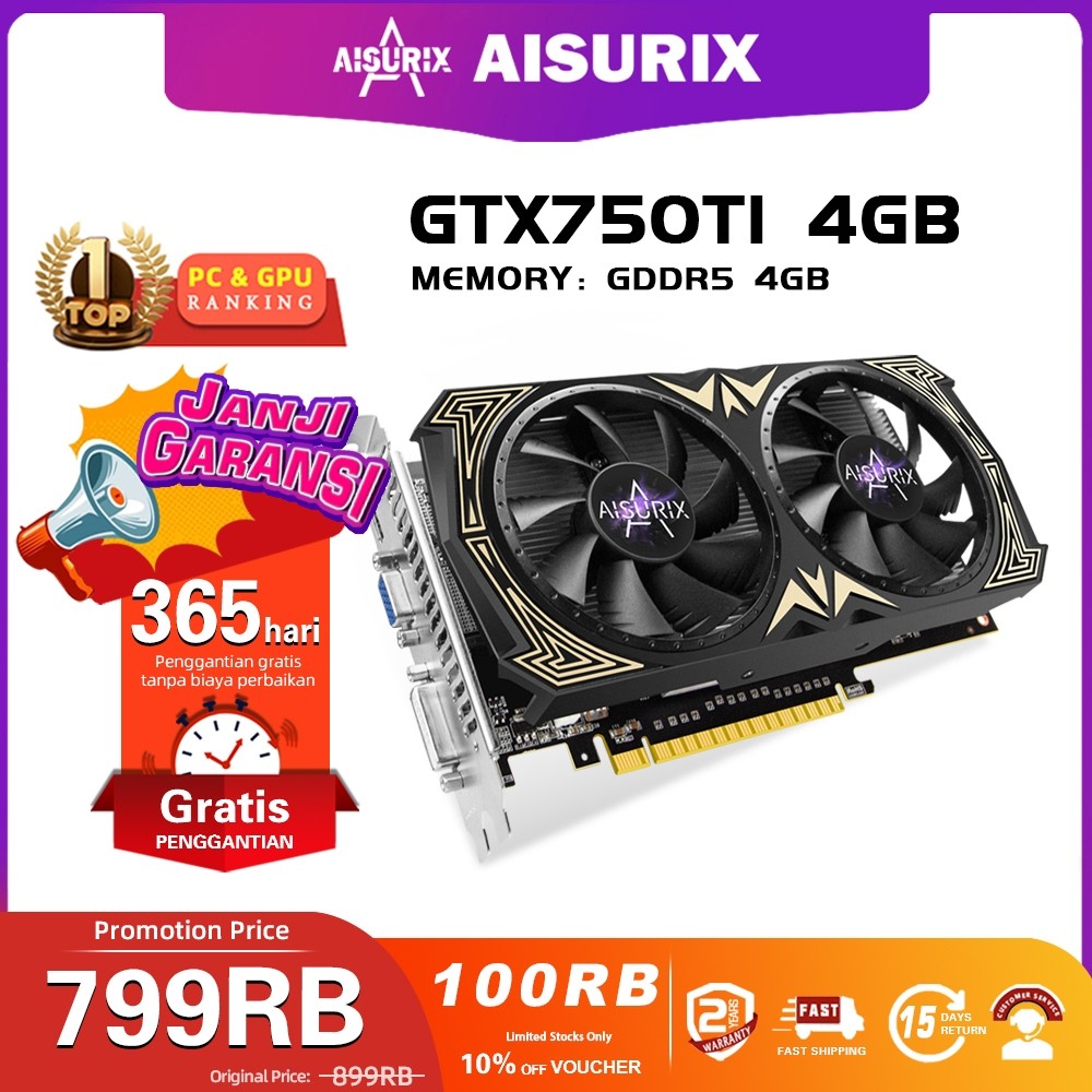 NEW AISURIX VGA card GTX 750TI 4GB GDDR5 128BIT HDMI DVI DP GTX750ti VGA PREMIUM
