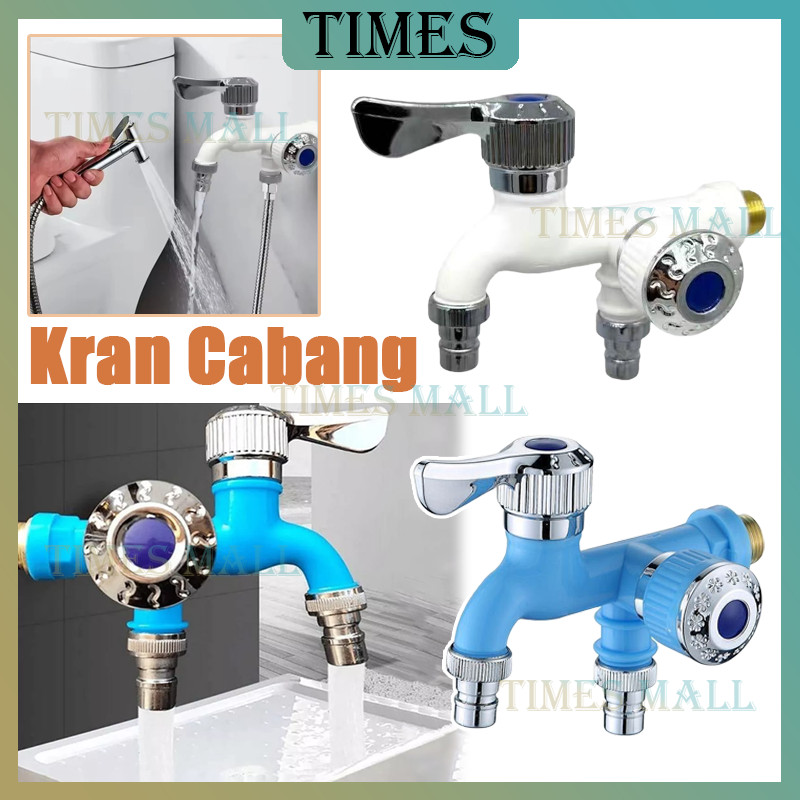 Kran / Keran Cabang / Kepala Keran Air 2 Cabang / Kran Air Plastik Kamar Mandi Toilet WC Mesin Cuci