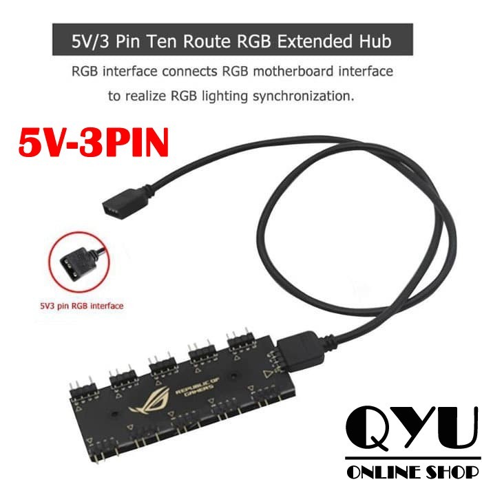 New Arrival- Fan Hub Splitter RGB 3pin / 4pin up to x10 Led Strip Kipas Casing PC - 5V-3PIN