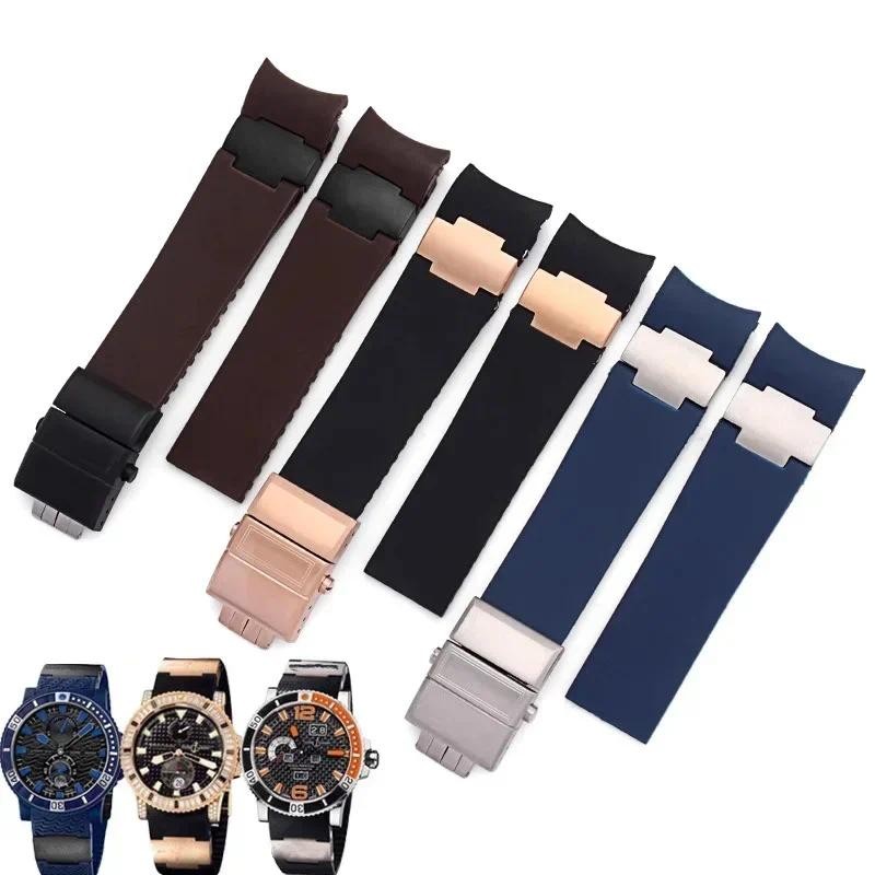 For Ulysse Nardin High Quality Silicone Rubber Watch Band 263 DIVER Curved End Strap 22mm Waterproof