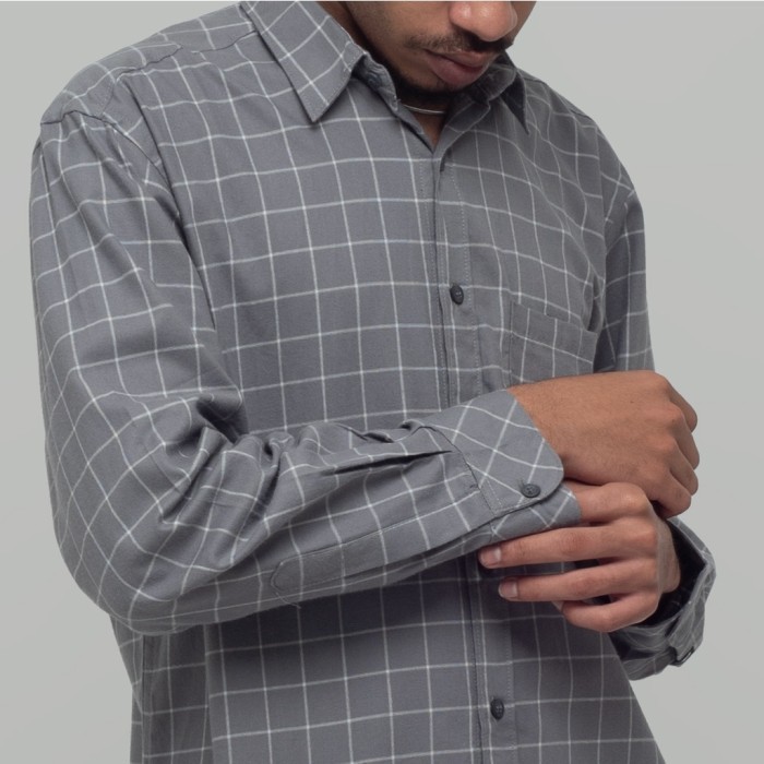 "WY.SY" - DISKON Benhill Kemeja Gamis Couple Flannel Kotak Abu 1207-11630 - Kemeja, L