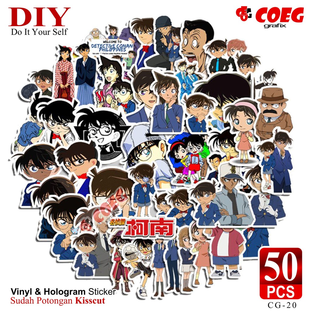 CG20 Sticker Pack - Detective Conan (50 Pcs) | Vinyl & Hologram | Sudah Dicutting | Desain Karakter 