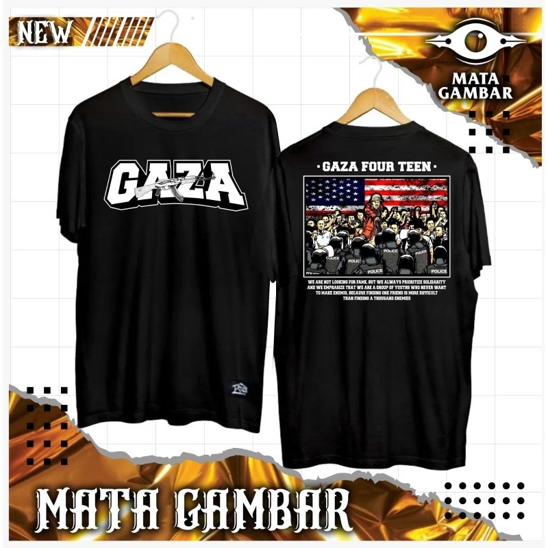 T-SHIRT GAZA FOUR TEEN || T-SHIRT GAZA || GRATIS ONGKIR || BISA COD