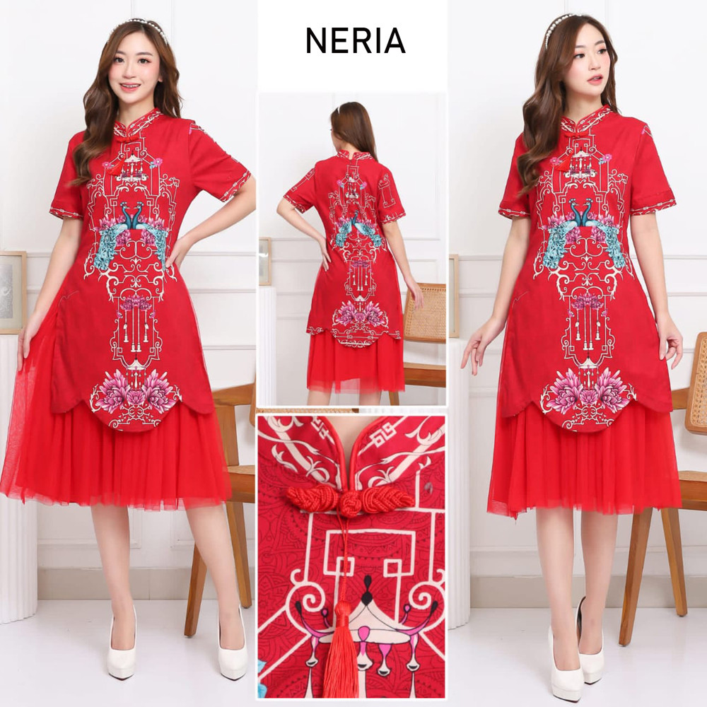 GIRLY Neria Dress Wanita Batik Couple Modern Dress Batik Modern Gaun Pesta Dress Batik Wanita Natal
