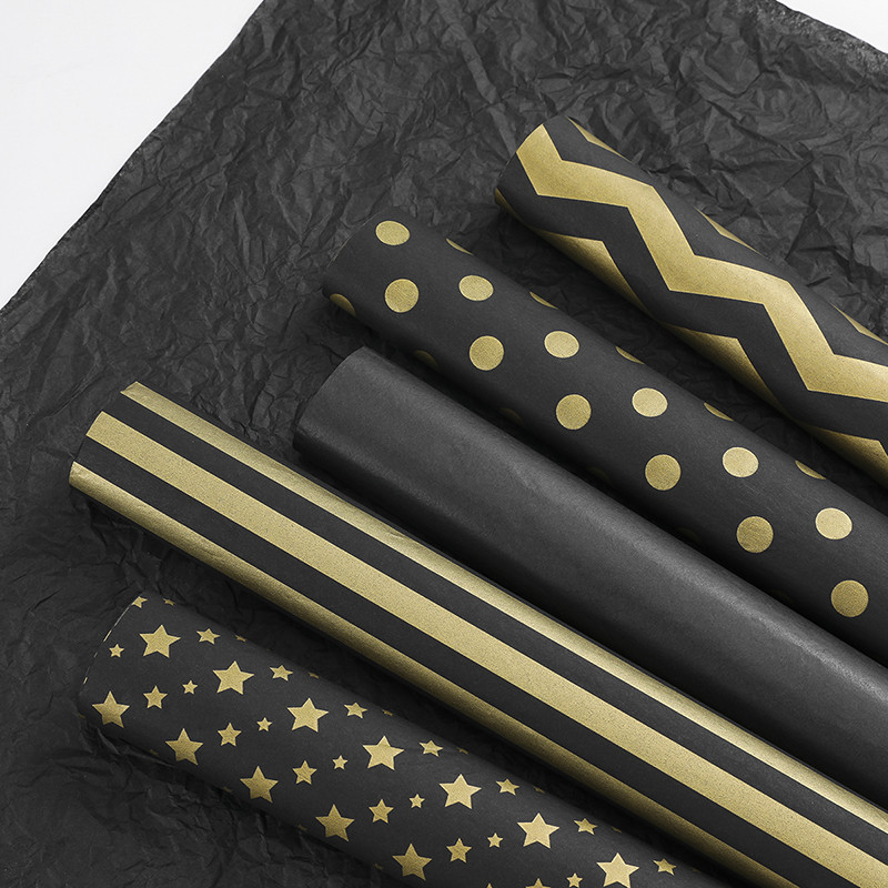 

20sheets/Bag 50*35cm Tissue Paper Black Gold Star Printed DIY Craft Flowers Gift Packing Wedding Party Home Decoration Supplies