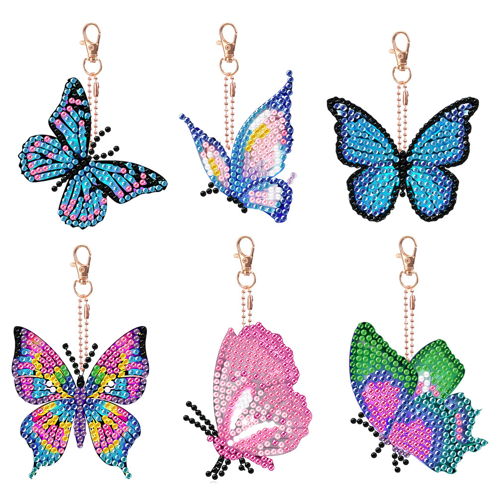 

DIY Diamond Painting Keychain Diamond Mosaic Kit 6pcs Full Drill Mosaic Making Rhinestone Pendant Double Sided Decoration Gift