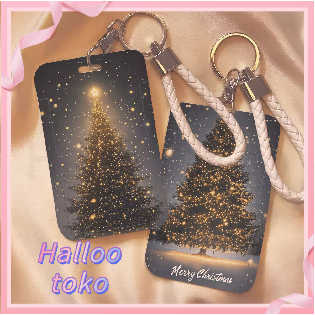

ID CARD HOLDER MOTIF KAWAII TEMPAT KARTU PHOTOCARD PHOTO CARD Pelindung + Tali, Pohon Natal dengan suasana Natal