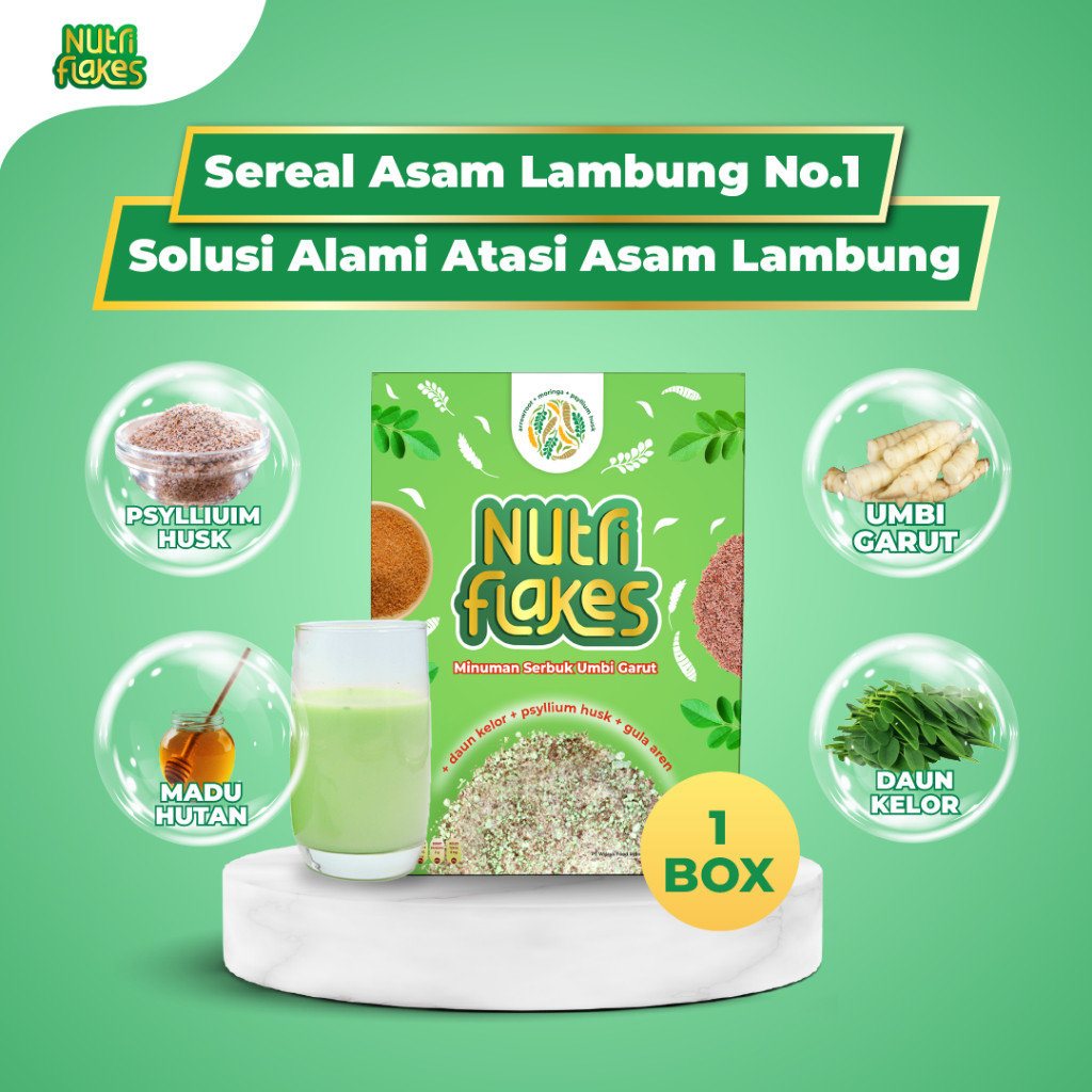 

Terlaris Nutriflakes Sereal Asam Lambung Umbi Garut 1 Box oke