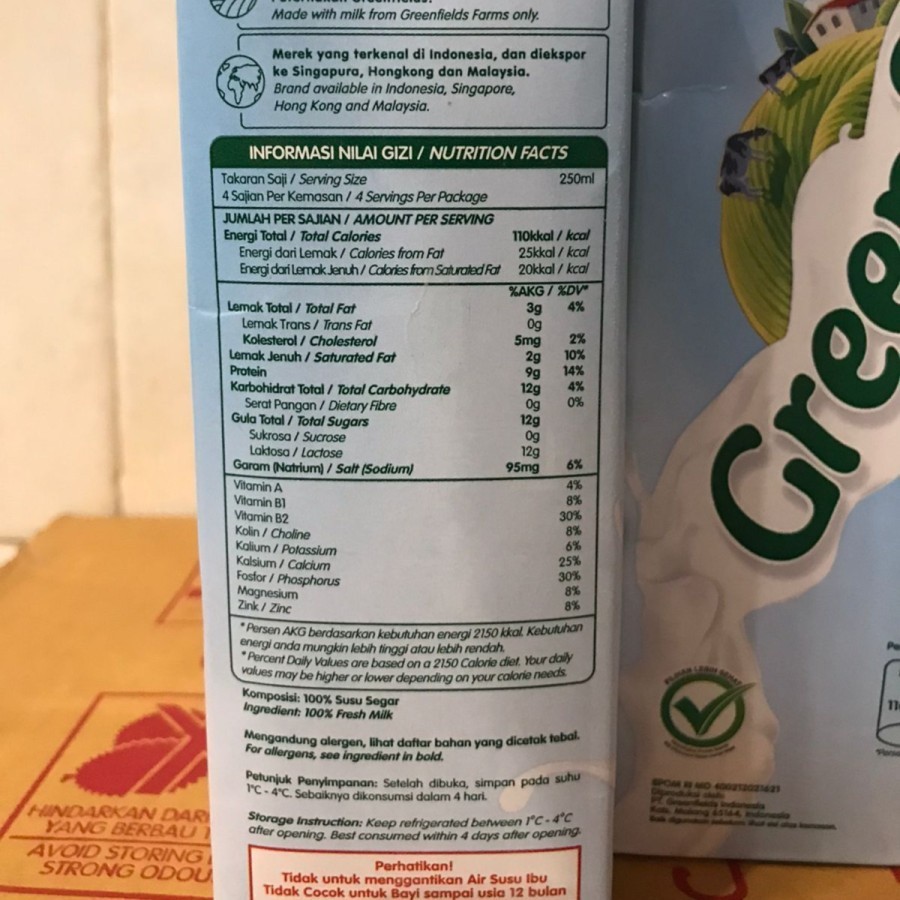 

RB Susu Greenfields UHT Low Fat 950 Ml Kaya Protein