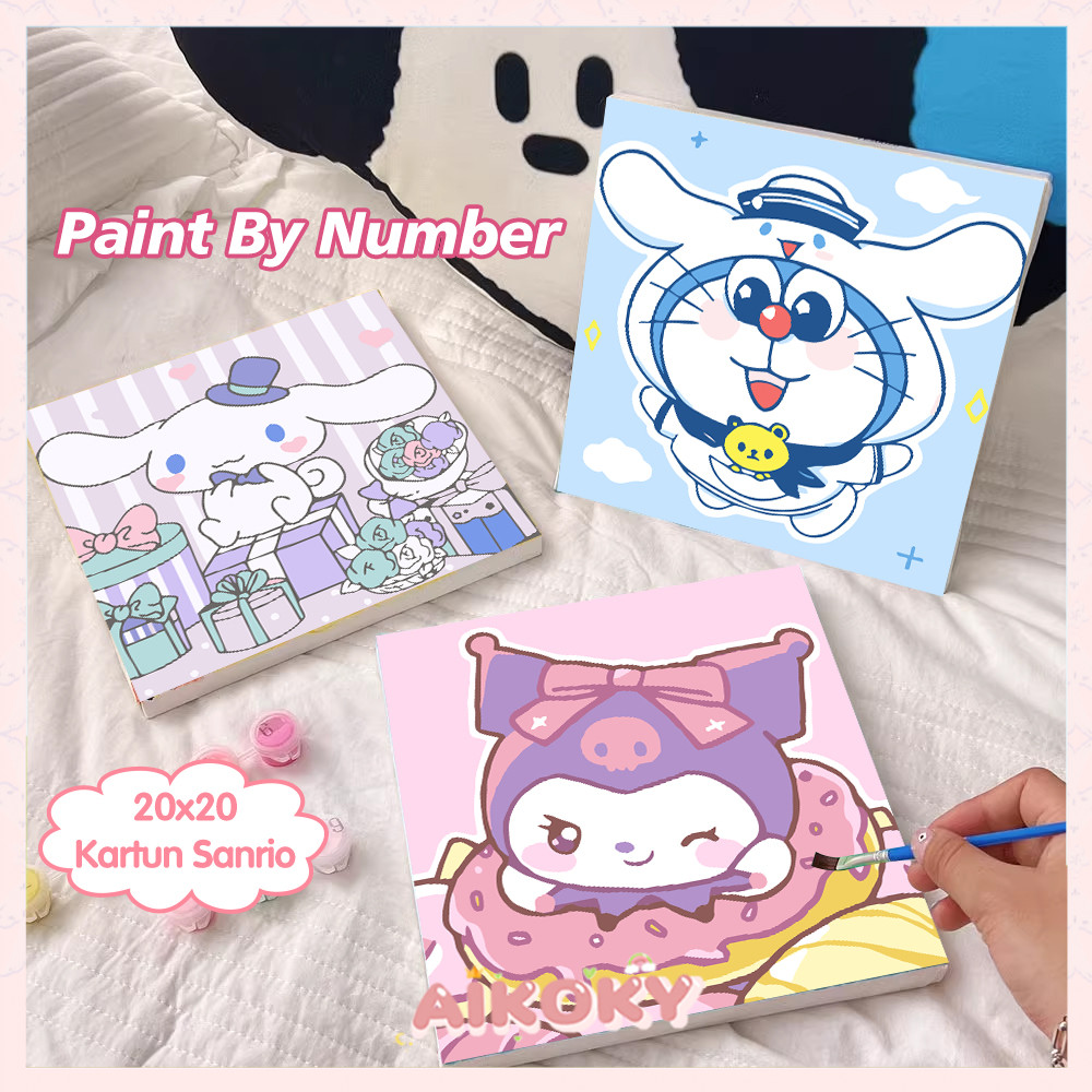 AIKOKY Paint By Number Kartun Canvas Paint by Number 20x20 Kanvas Lukis Anak Set