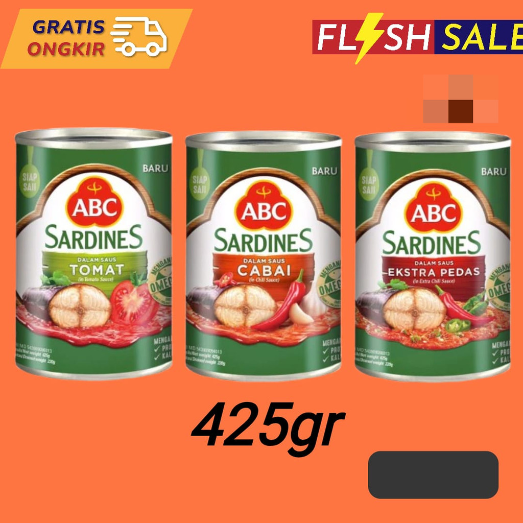 

Sarden ABC Besar 425gr Promo 300gr dan 155gr Ikan Kaleng Dalam Kemasan Saus Cabe Tomat