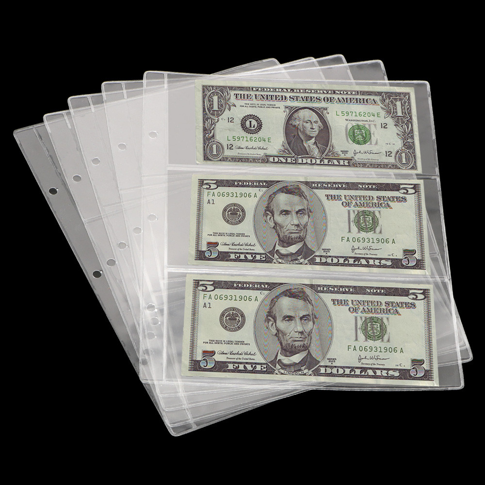 

For Collector 3-Slot Paper Money Protective Bag Portable Loose Leaf Sheet Banknotes Holder Paper Money Collection Album