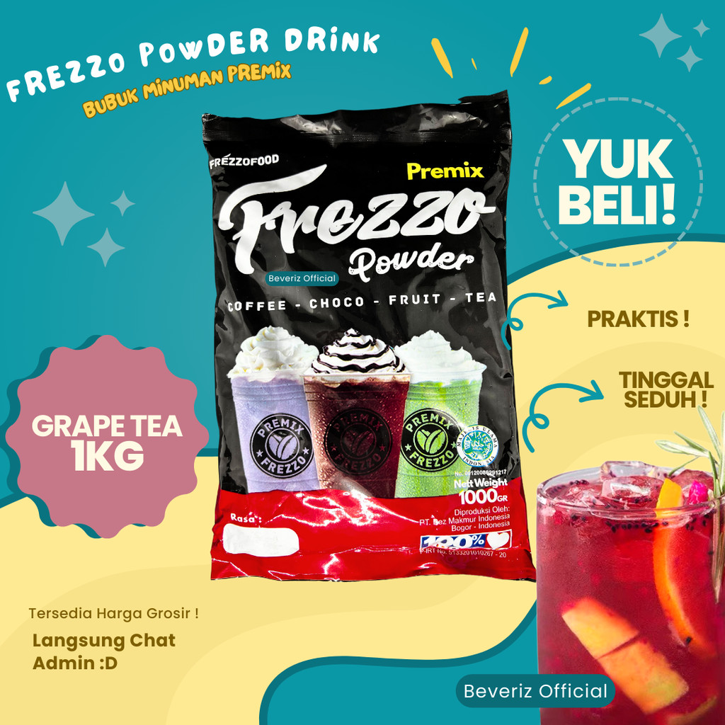 

BEVERIZ Frezzo Bubuk Minuman Rasa Teh Anggur | Grape Tea Boba Powder Drink 1Kg / 1000gram {Bisa COD} {tersedia harga grosir}