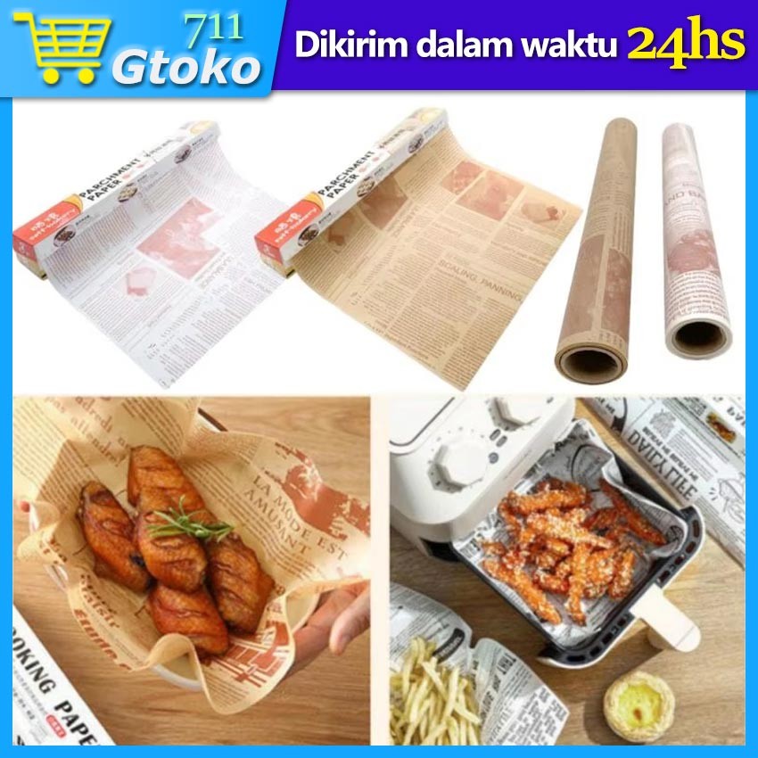 1 Roll Baking Paper Kertas Motif Inggris Koran Alas Roti Kue Alas Makanan Berminyak Barbecue Paper A