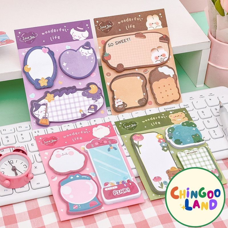 

Chingooland 3in1 Sticky Notes Korea Aesthetic Memo Buku Alat Tulis Lucu Premium