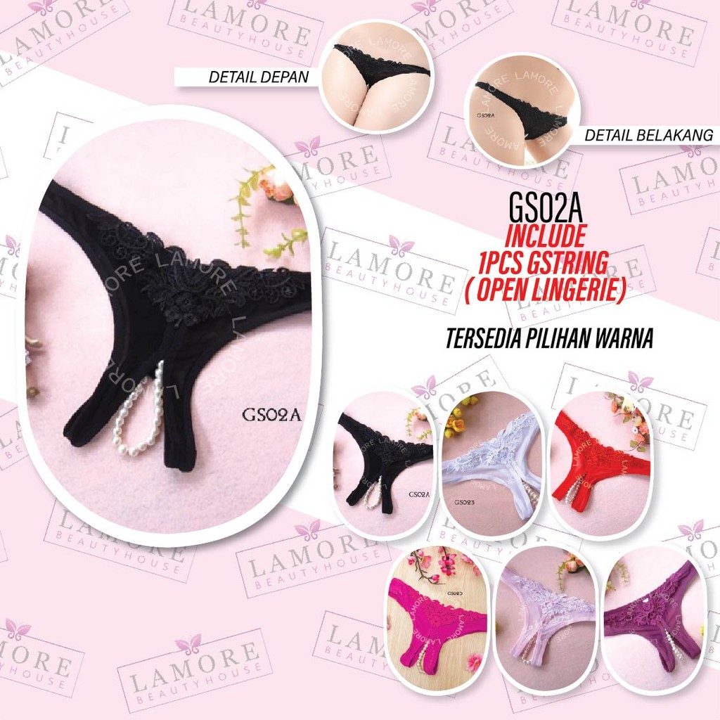 G String Thong Celana Dalam Wanita G String Pearl Mutiara Hitam Gs02A