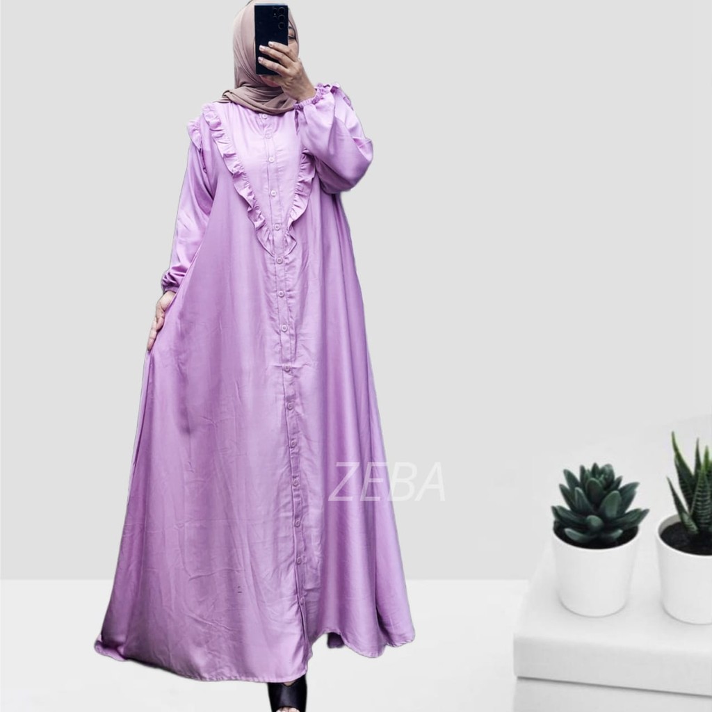 Anjani Gamis Jumbo BB 70-150 kg Bahan Katun Twill Polos Maxi Dress Muslim Rempel Kancing Aktif