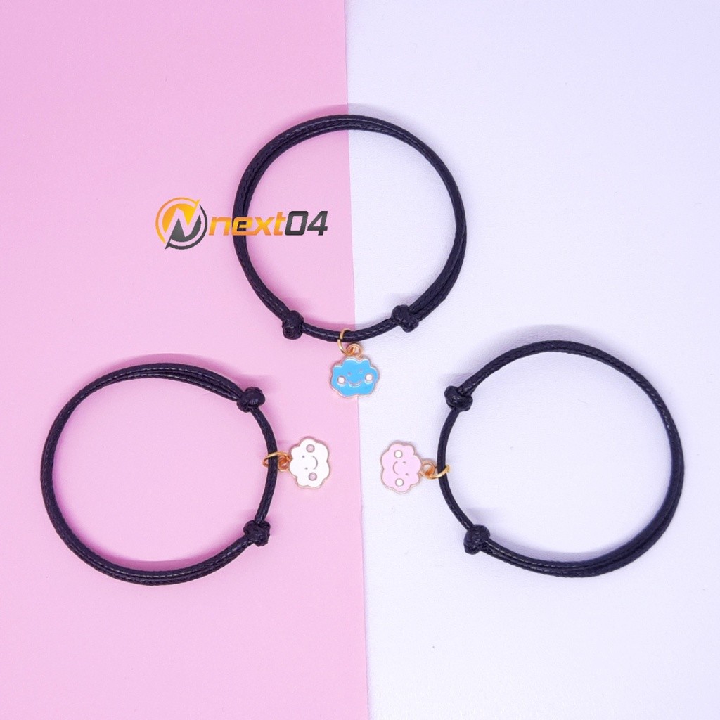 Gelang Couple Sahabat Bestie 3 Orang Tali Korea Hitam Liontin Awan Murah