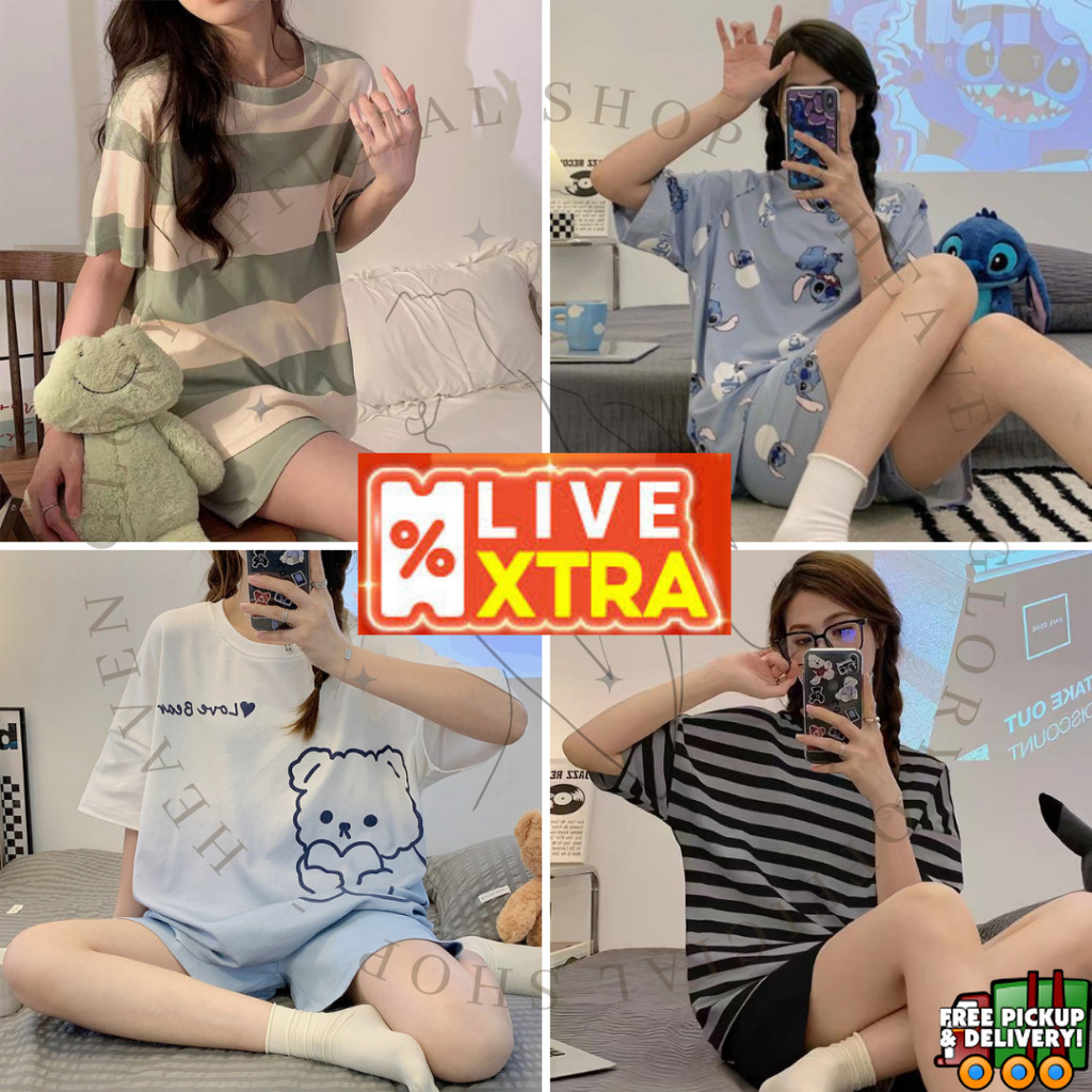 Glory XXL Baju Tidur Wanita Lengan Pendek Celana Pendek | Baju Tidur Jumbo Set | Piyama Import Set