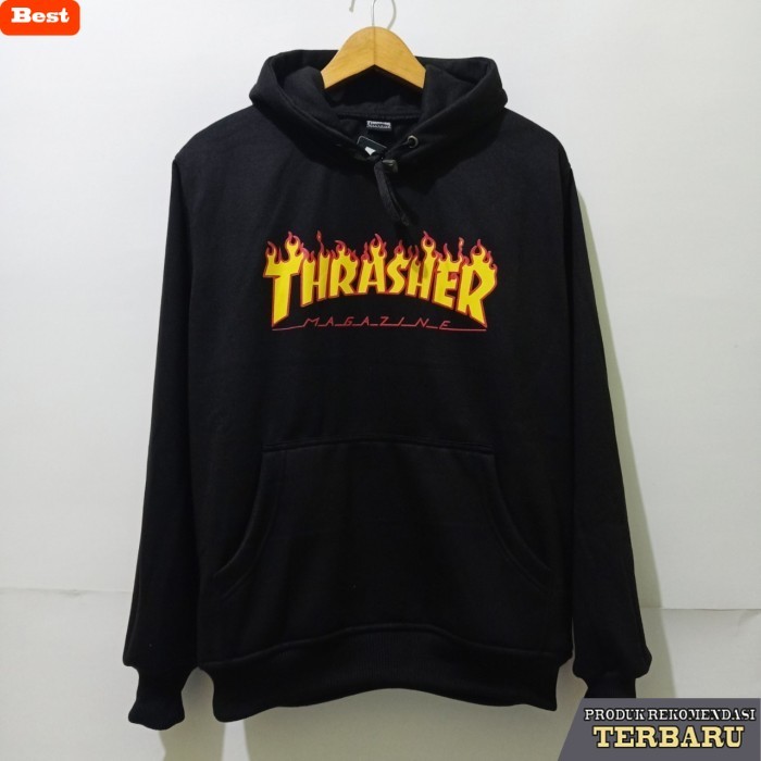 hoodie pria keren jaket sweater hoodie pria distro original/hoodie pria thrashier - Hitam, L