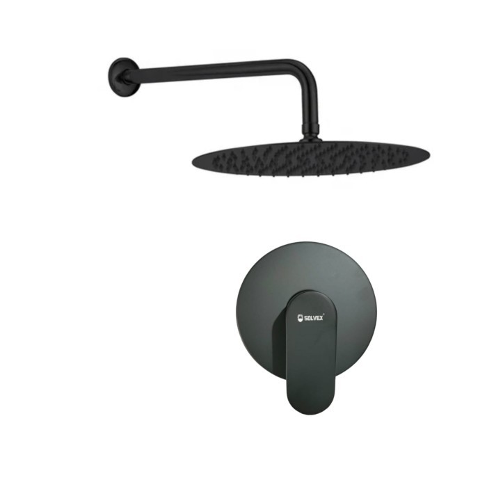 WALL SHOWER TANAM SET STOP KRAN TANAM PANAS DINGIN HITAM - HITAM BULAT