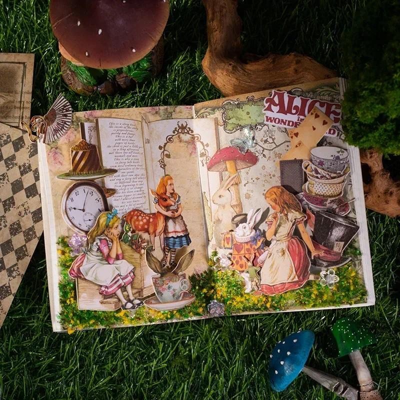 

25Pcs Hard card pack Alice's theater Material Decorative Stickers pack dual collage handbook paper Supplies Scrapbook 176*116mm
