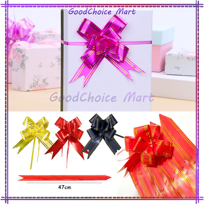 

Pita Tarik Lis Emas Hiasan Parcel / Pita Serut Motif Garis Lis Emas Isi 10pcs Dekorasi