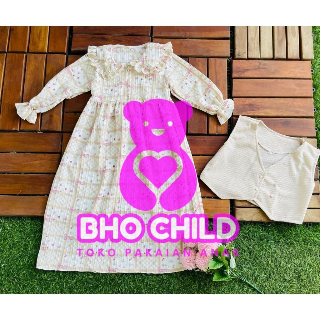GAMIS ANAK PEREMPUAN KOREAN VEST KEKINIAN 1-11 TAHUN//GAMIS ANAK KOREAN STYLE DENGAN VEST KANCING