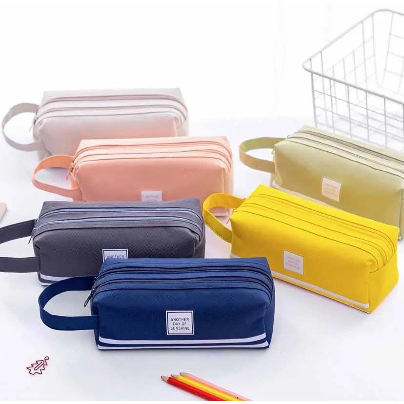 

Double Layer Portable Pencil Case Oxford Cloth Double Zipper Pencil Bag for Students Back To School Storage Stationery Supply