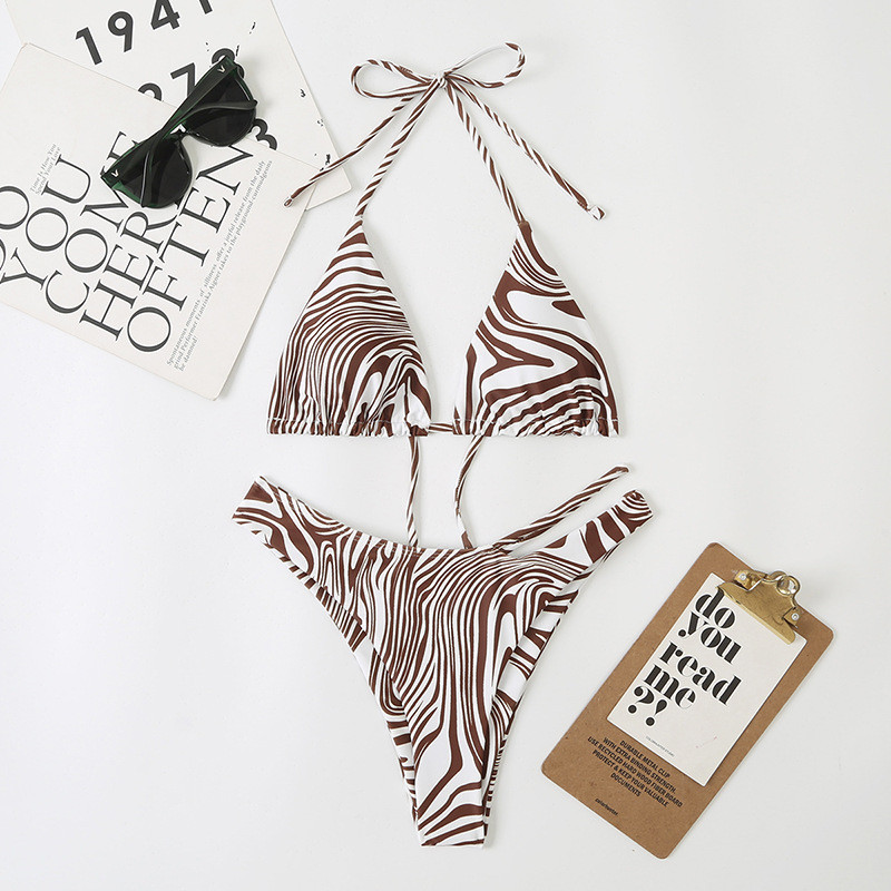 sexy zebra print micro mini bikini halter string triangle swimwear thong swimsuit women biquini biki