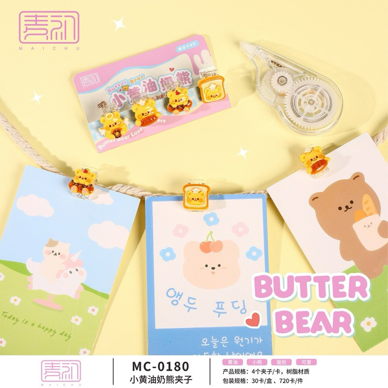 

MAICHU Klip Clip Kertas BUTTER BEAR MC-0180 @1set = 4pcs